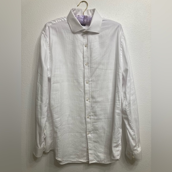 💙 Michael Kors Men’s Slim Fit Button Up Shirt, White - Size L, 16, 32/33 - Picture 2 of 7